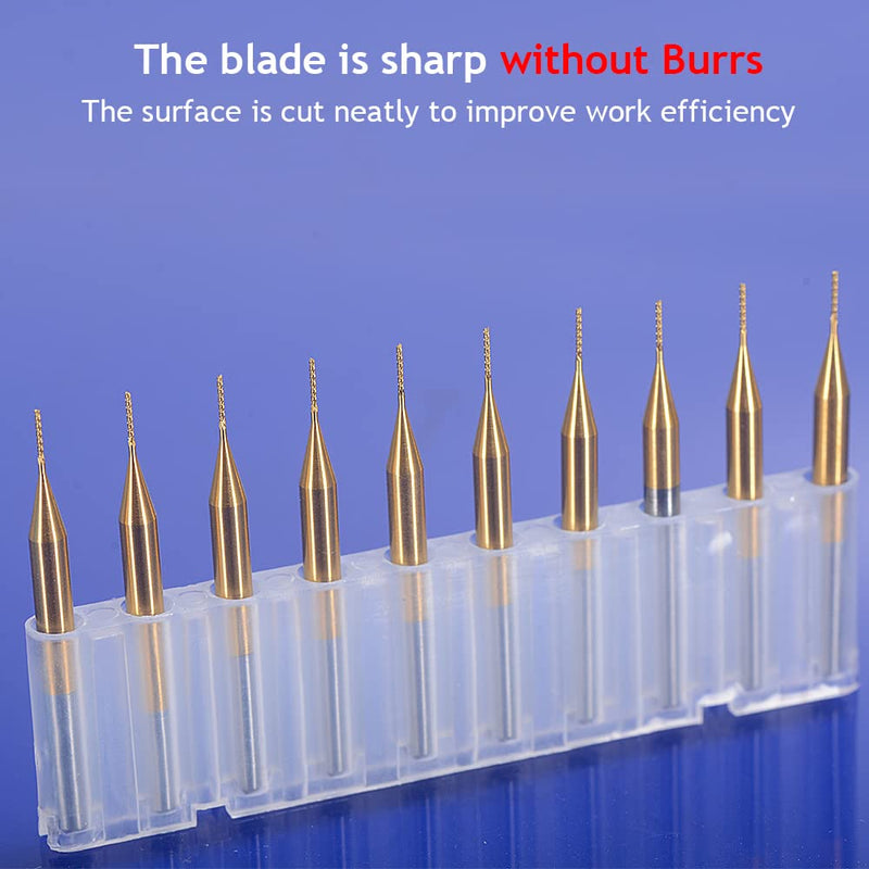 HOZLY 10PCS 1/8'' Shank 0.5mm End Mill CNC Bit Set, Carbide Engraving Bits Carving Bits CNC End Mill Router Bits 1/8 for PCB Wood, Titanium Coat PCB Milling Cutter Bits Drill Bit