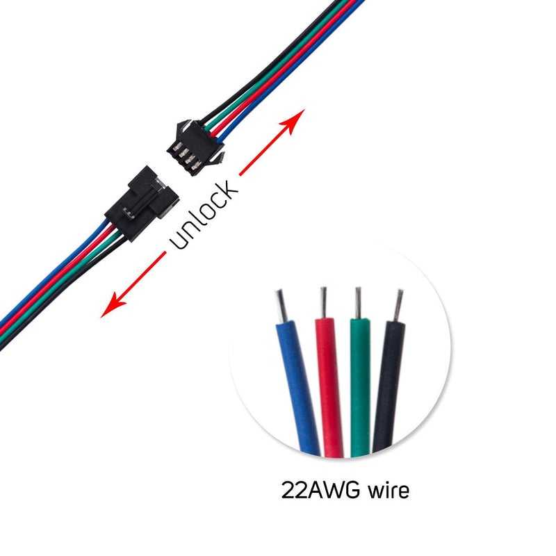 BTF-LIGHTING 10 Pairs 4pin SM JST 15cm Cable Female/Male connectors for Led Strip RGB 5050 3528 WS2801 APA02 WS2815 WS2813 4 PIN