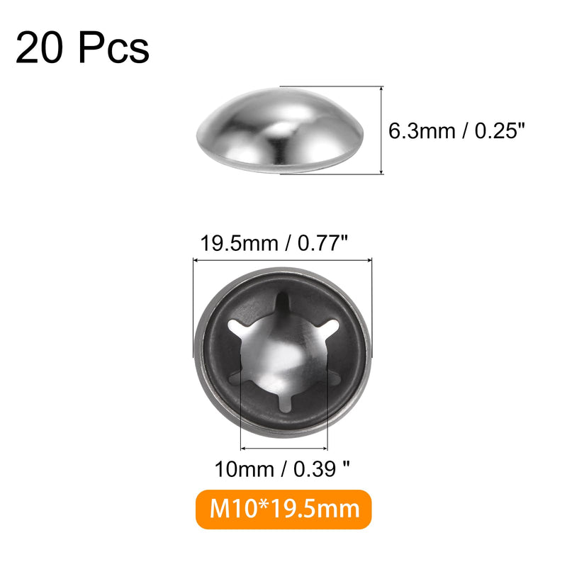 uxcell 20PCS 65Mn Steel Push on Push Nut Caps 0.39 Inch Axle Push Nut Fastener for Hand Trucks, Lawn Wagons, and Rolling Bins, M10 x 19.5mm