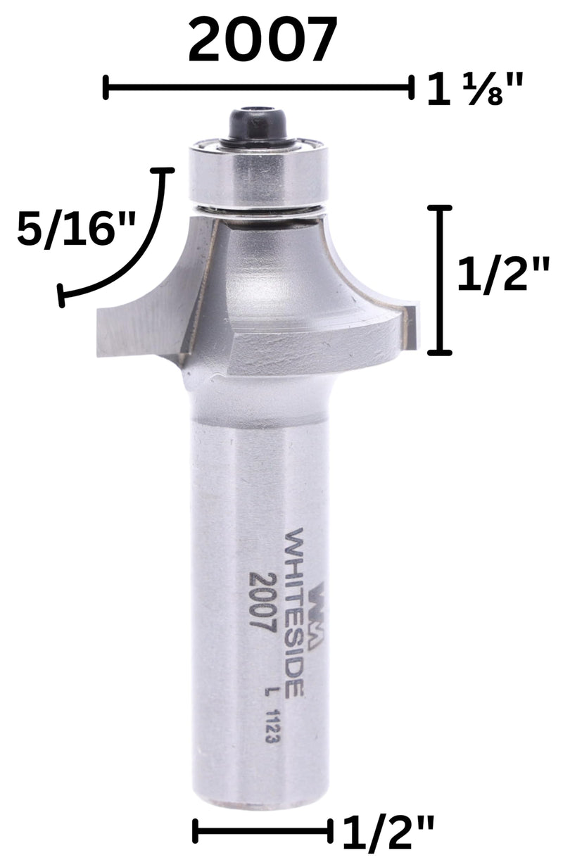 Whiteside Router Bits 2007 Round Over Bit with Ball Bearing