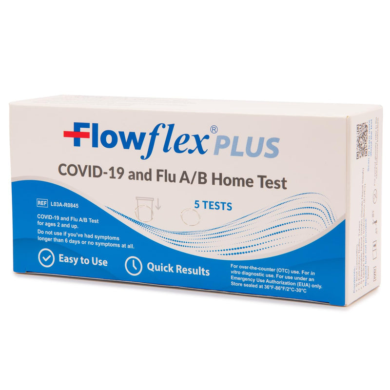 Flowflex® Plus COVID-19 and Flu A/B Home Test - (1 Package, 5 Tests) Flu A&B 3-in-1 Antigen Rapid Test, Results in 15 Minutes, FDA Authorized. Non-invasive Nasal Swab, Easy to Use with No Discomfort 1 Pack, 5 Tests