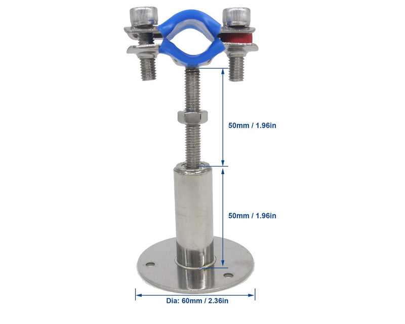 Stainless Steel Wall Mount Ceiling Mount Pipe Supports, Adjustable Pipe Bracket Clamp Pipe Strap for Dia 19mm (1/2 inch) Pipe Tube, Set of 2 19mm (1/2 inch)