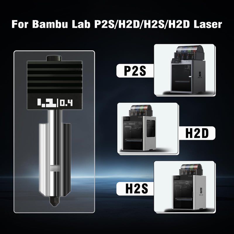 4-Pack X2D/H2S/H2D/H2C/P2S Hotend for Bambu Lab 3D Printer, Quick Swap Hardened Steel Nozzle Assembly 0.2mm 0.4mm 0.6mm 0.8mm for High Speed 3D Printing, Bamboo Extruder Print Head,3D Printer Parts Hotend Kit(0.2mm 0.4mm 0.6mm 0.8mm)