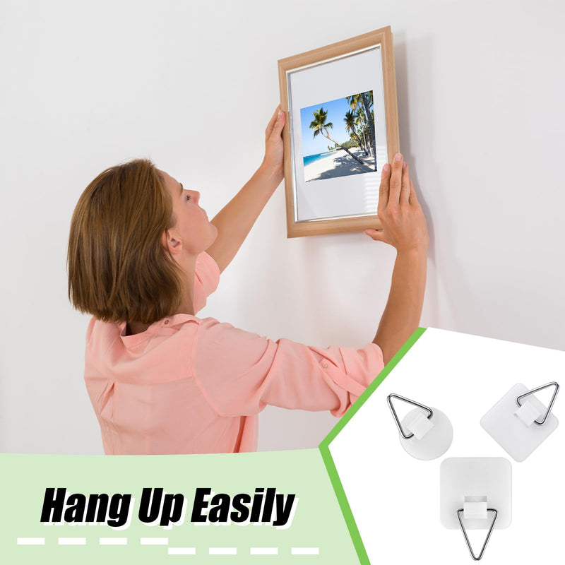 Wenqik 45 Pcs Adhesive Picture Hanger Foamboard Picture Hanging Hooks Without Nails Plastic Sticky Photo Hooks for Home Wall Art Photo Frame Bathroom Closet (Round,Square) Round, Square