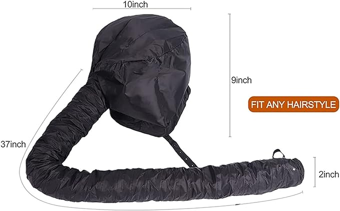 Portable Bonnet Hood Hair Dryer Attachment Blow Dryer For Women Hair Drying Cap Long Tube Soft Bonnet Diffuser Cap For Hair Dryer Curly Hair (Color: Black) - NewNest Australia