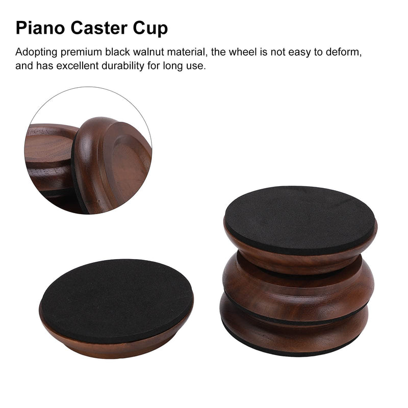 Grand Piano Caster Cups, 4 Pcs Piano Caster Pads Walnut Piano Wheels Feet Non-Slip & Anti-Noise Foam Floor Protectors Piano Casters Pad Wood Piano Caster Cups Floor Protectors for Upright Piano