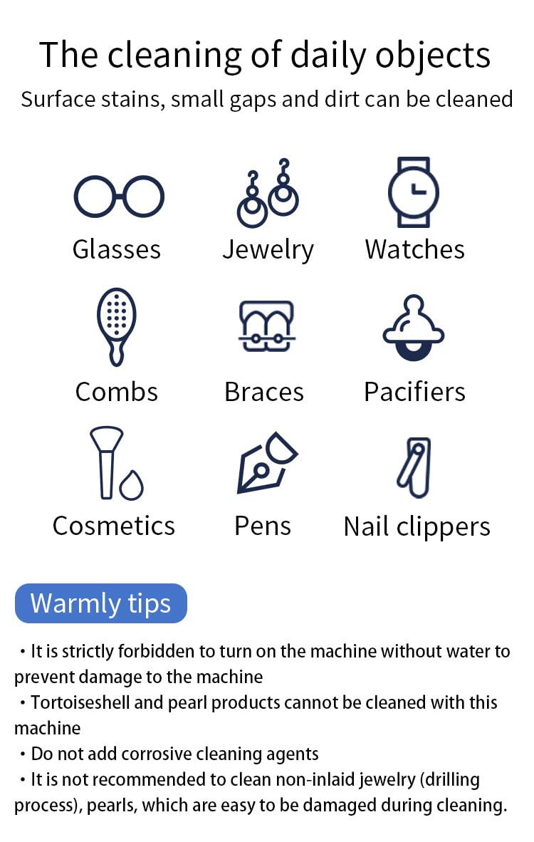 Ultrasonic Jewelry Cleaner 49kHz 10oz Portable Retainer Cleaner with Timer Professional Glasses Cleaner for Silver Ring Denture Watch