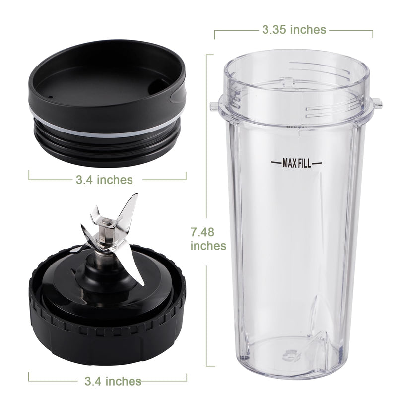 5-piece Ninja Blender Cups Replacement Single Serve 16oz Cups with Sip & Seal Lids, 6 Fins Extractor Blade Compatible with Nurti Ninja Blenders Pro BL660 BL663 BL663CO BL665Q BL740 BL770