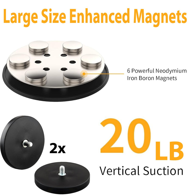 LycoGear Industrial Strength Metal Alloy Dual 65mm Diameter Round Heavy-Duty Magnetic Base with 1 inch Size B AMPS Ball Joint Connector (for Professional Modular use), Black