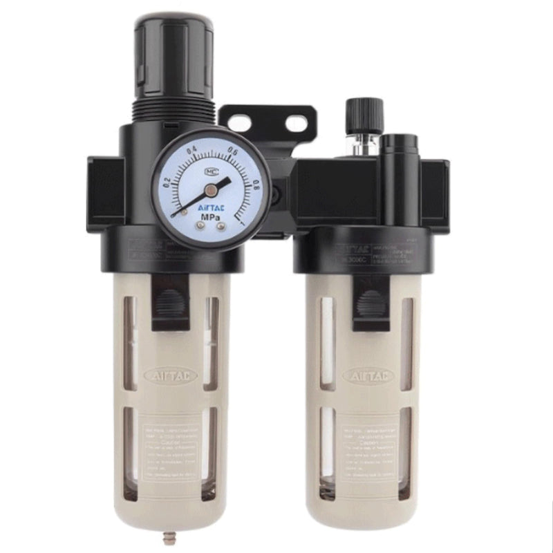 Compressed Air Filter Regulator Lubricator Combo Airtac BFC3000-C 3/8''NPT 0-140 PSI with Pressure Gauge Semi-Auto Drain 3 in 1 Two FR.L Unit BFC3000C 3/8'' NPT