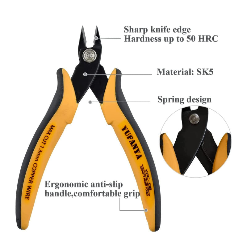 Micro Flush Cutter,Ultra Sharp Micro Wire Cutter Side Cutter with Internal Spring & Soft Rubber Handle,Diagonal Cuting Pliers for Electronics,jewelry making,Plastic,Zip Ties,Yellow & Black 2 Pack