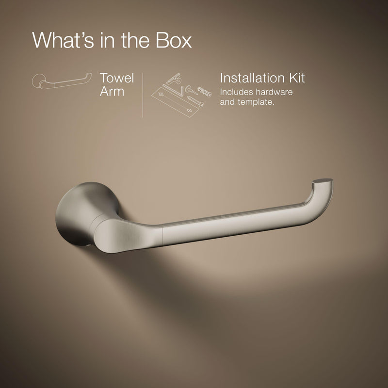 KOHLER 27396-BN Simplice Towel Arm, includes Installation Hardware, Vibrant Brushed Nickel