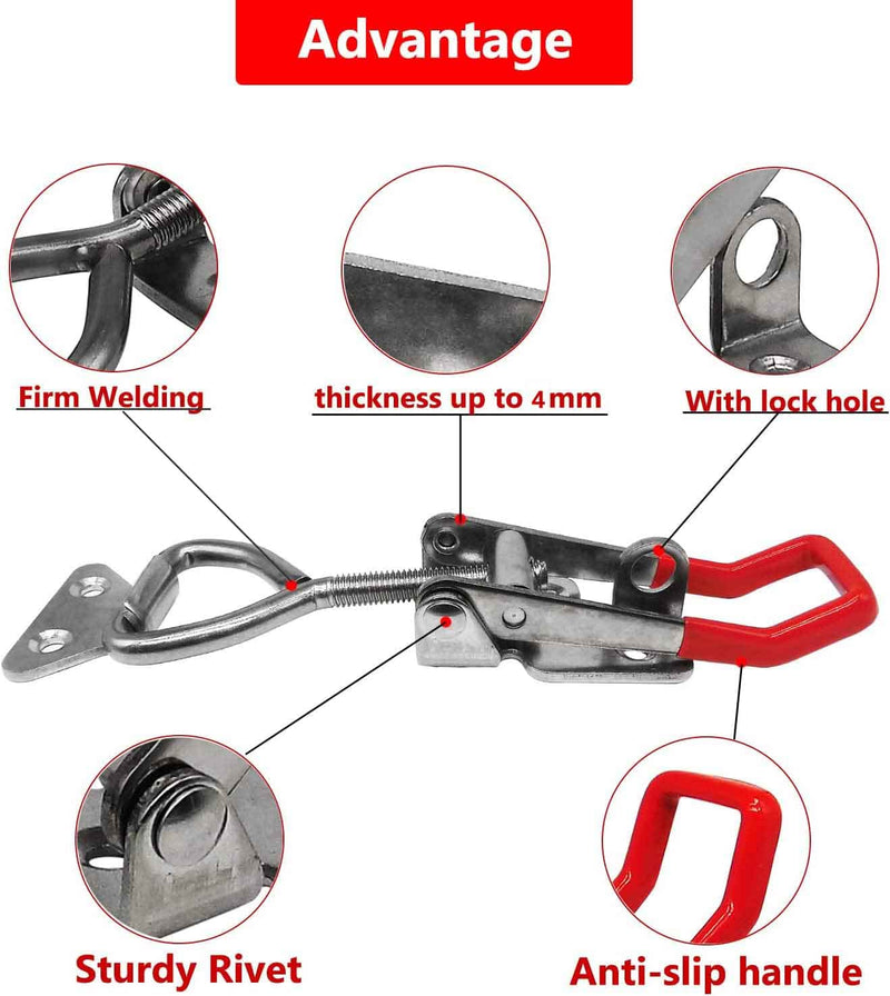 4003 Toggle Latch Clamp, 304 Stainless Steel Adjustable Toggle Latches With Lock Hole, 1320Lbs Holding Capacity Heavy Duty Toggle Clamp for Smoker Lid Jig, ToolBox Case, 2pack 4003-2pcs(304 Stainless Steel)