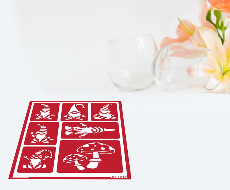 2 Reusable Glass Etching Stencils - Gnome and Honey Bee Themed Etch Stencil - Hive, Bees, Words Theme Design - Set Includes Brush