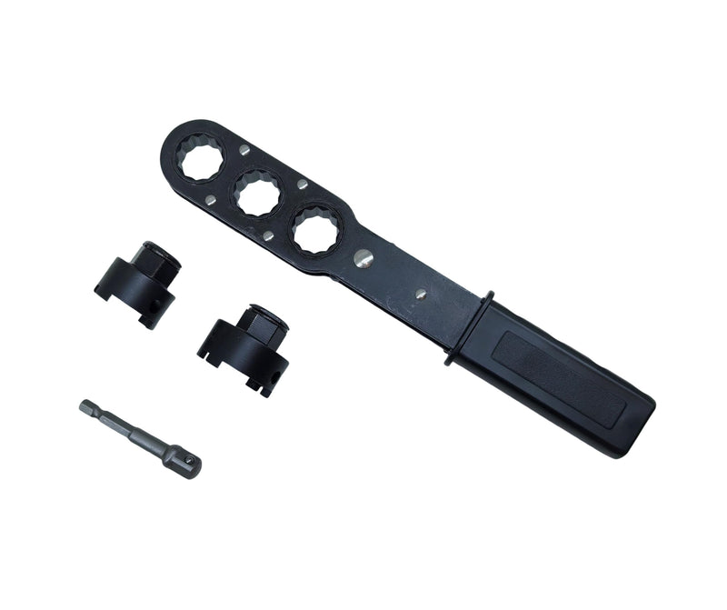 Locknut Socket Wrench Set for 1/2" & 3/4" Conduit Connectors,Dual Independent 42CrMo Sockets + Pass-Through Ratcheting Wrench with Direction Lock