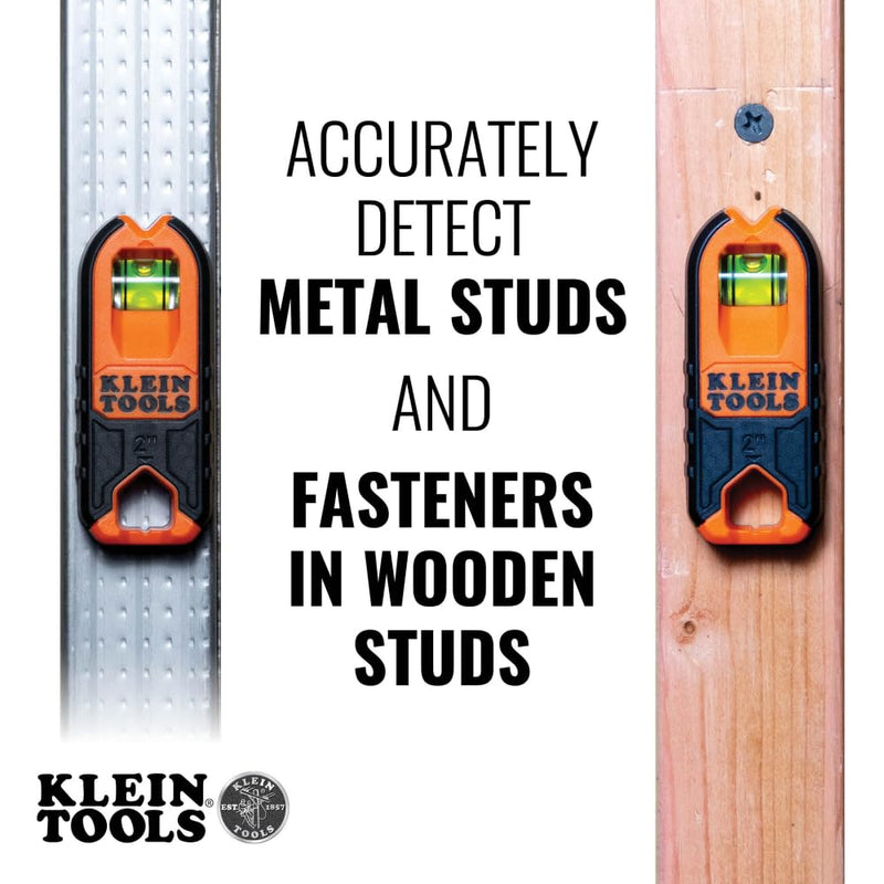 Klein Tools MSF1002 Magnetic Stud Finder and Level, Compact, Wood and Metal Detector with Bubble Vial for Accurate Markings, Felt Pad Backing, 2-Pack