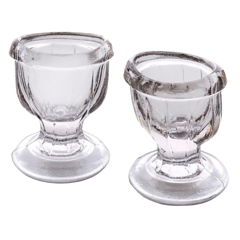 Glass Eye Wash Cups (Set of 2) with Storage Container | Eye Cleaner Solution for Tired Eyes, Eyestrain, Makeup, and Dust | Eye-Shaped Rim for Eye Rinse and Cleansing - Transparent