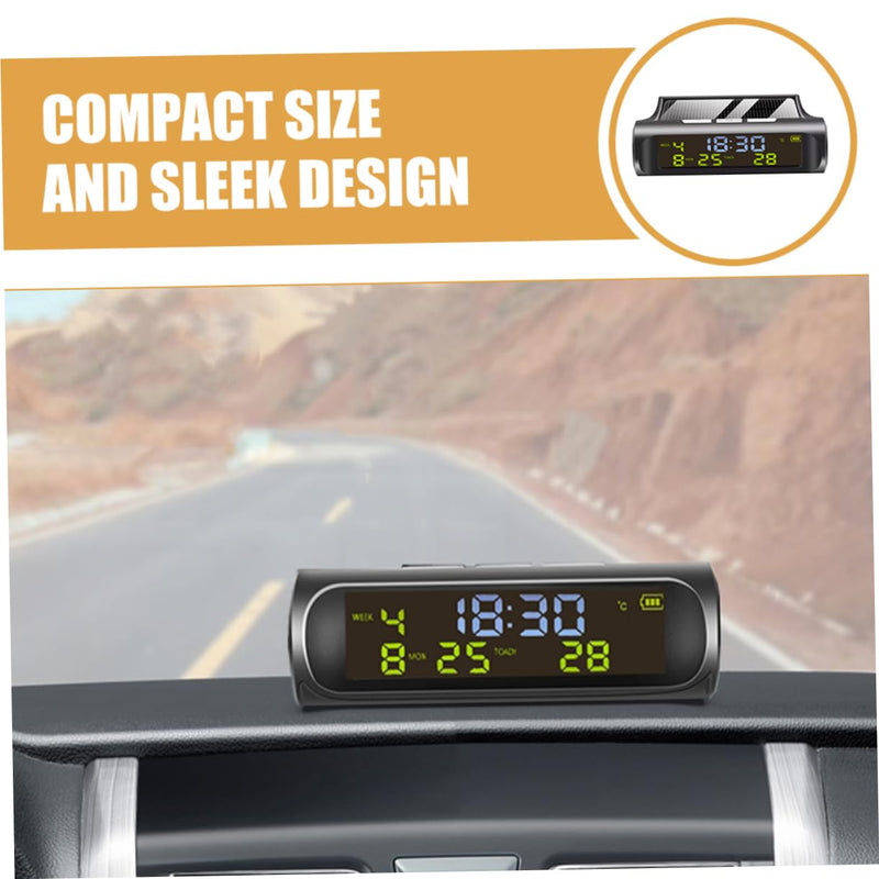 Solar Powered Car Clock Thermometer Digital Dashboard Clock with Temperature Display Date for Vehicles Essential Car Accessory for Accurate Readings