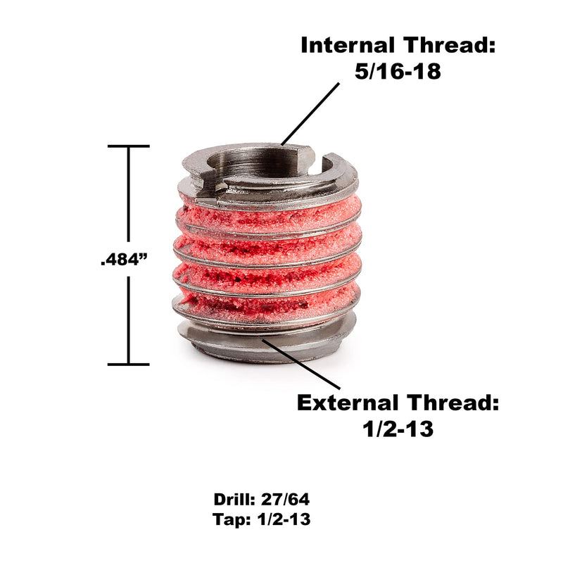 E-Z LOK - 303-5 E-Z Lok Externally Threaded Insert, 303 Stainless Steel, 5/16"-18 Internal Threads, 1/2"-13 External Threads, 0.484" Length, Made in US (Pack of 5) 5/16"-18 IT, 1/2"-13 ET, 0.484" L