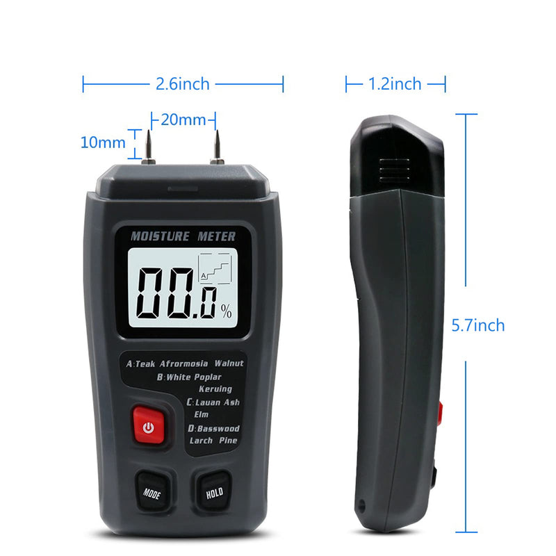 Digital Wood Moisture Meter Wood Humidity Tester Hygrometer Timber Damp Detector Large LCD Display (Grey) Grey