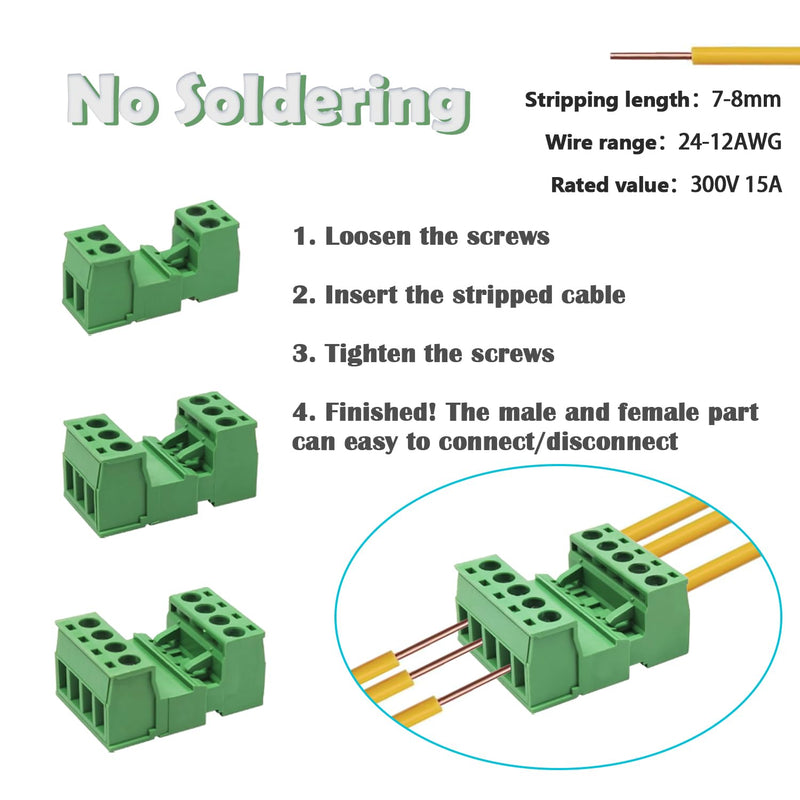 28 Sets Screw Terminal Block Connector Assortment Kit 5.08mm Pitch PCB 2Pin 3Pin 4Pin 5Pin Connectors for 24-12AWG Cable OLA007 28sets 2/3/4/5pin kit