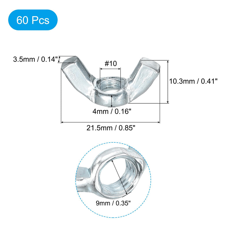 uxcell #10-32 Wing Nut 60 Pcs, Carbon Steel Butterfly Wing Nuts Fasteners Parts Hand Twist Tighten Wing Nuts for Machinery Electronic Equipment DIY, White