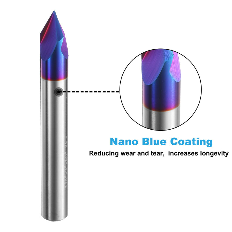 uxcell V Groove Router Bit 60 Degree 1/4" Shank CNC Engraving Bits with Nano Blue Coated Solid Carbide Cutter for Fine Carving Sign Making 2pcs 2