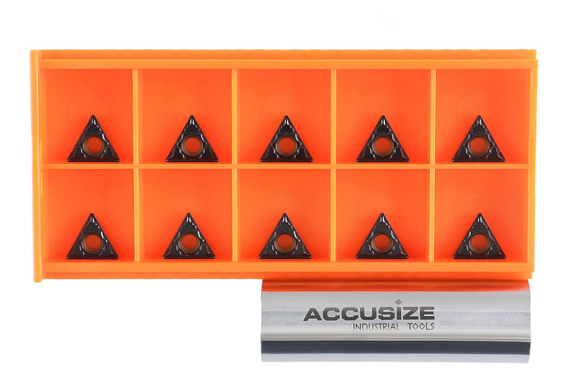 Accusize Industrial Tools Carbide Inserts, TCMT21.51-P3, 2224-1028 | CVD Coated, 1/4 in I.C, 3/32 in Thick, 0.110 in Hole, 1/64 in Radius, 10 Pcs/Box TCMT21.51, CVD Coating