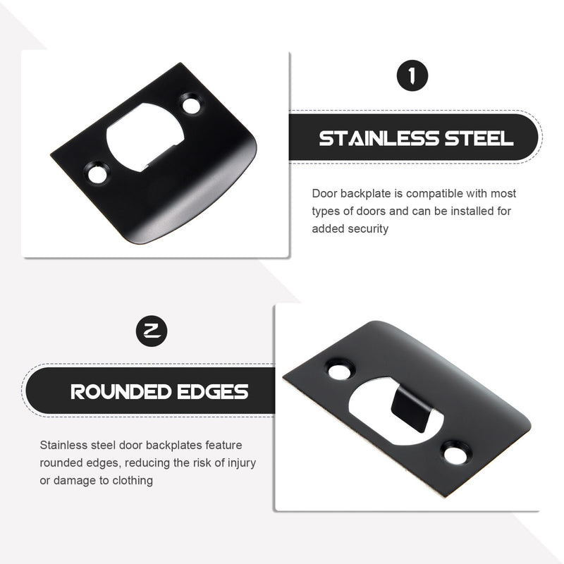 DOITOOL Full Lip Round Corner Deadbolt Strike Plate, 4 Pack Door Strike Plate Black Deadbolt Strike Plate Stainless Steel Deadbolt Covers Door Reinforcement Kit