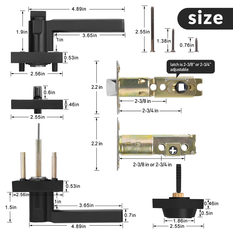 HOSOM Matte Black Entrance Door Lock Set with Single Cylinder Deadbolts, Heavy Duty Modern Sleek Square Door Handle with Lock & Keys on Both Sides