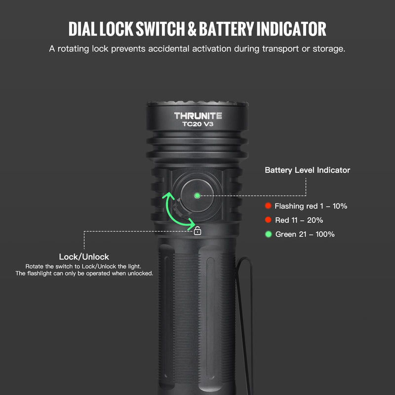 ThruNite TC20 V3 LED Rechargeable Flashlight, 4720 High Lumens Super Bright Powerful Handheld Light, USB-C Charging Tactical Flash Light with Battery, Water Resistant Torch for Camping, and Emergency Black Cool White