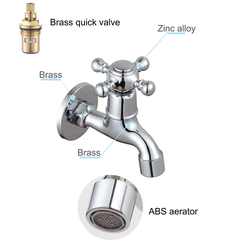 Chrome Brass Wall Mounted Balcony Mop Sink Faucet Brass Single Handle Cold Garden, Laundry Utility Faucets Chrome