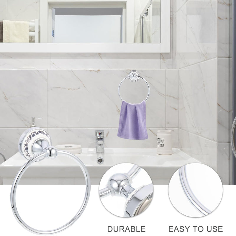 Beavorty Stainless Steel Chrome Plated Floral Porcelain Towel Ring Wall-Mounted Bathroom Towel Holder Sturdy and Kitchen Storage