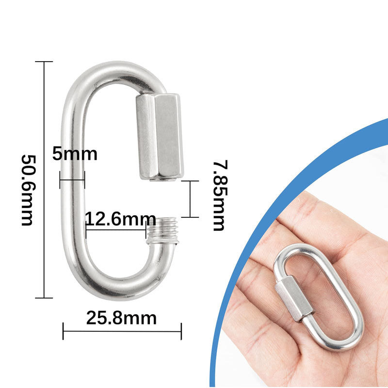 3/16" Quick Chain Link, 10 Pack Stainless Steel Chain Quick Link,Small Locking Carabiner Links Threaded,Chain Connector,HOME MASTER HARDWARE