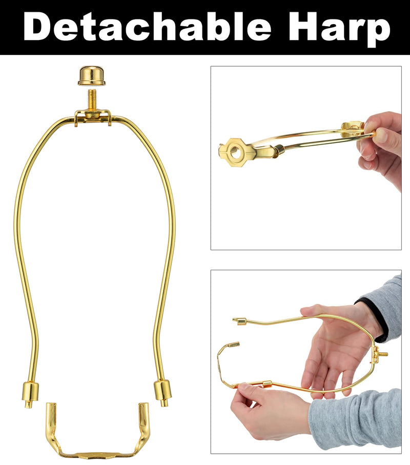 8 Inch Lamp Harp - 2 Set, Detachable Lamp Shade Holder for Table and Floor Lamps, Heavy Duty Lamp Shade Bracket with 3/8 Standard Saddle and Lamp Finial, Polished Brass 8 Inch