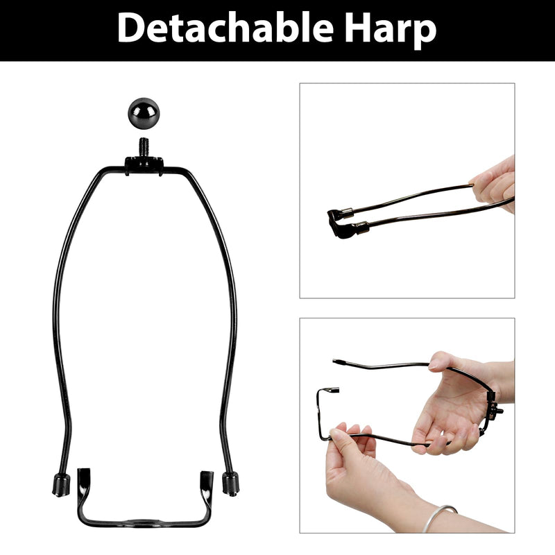 8 Inch Lamp Harp 2 Set, Detachable Lamp Shade Holder for Table and Floor Lamps with Finial, Lamp Shade Harp with 3/8 Standard Saddle and 42mm Saddle Base for E26/E27 Socket, Black 8 Inch