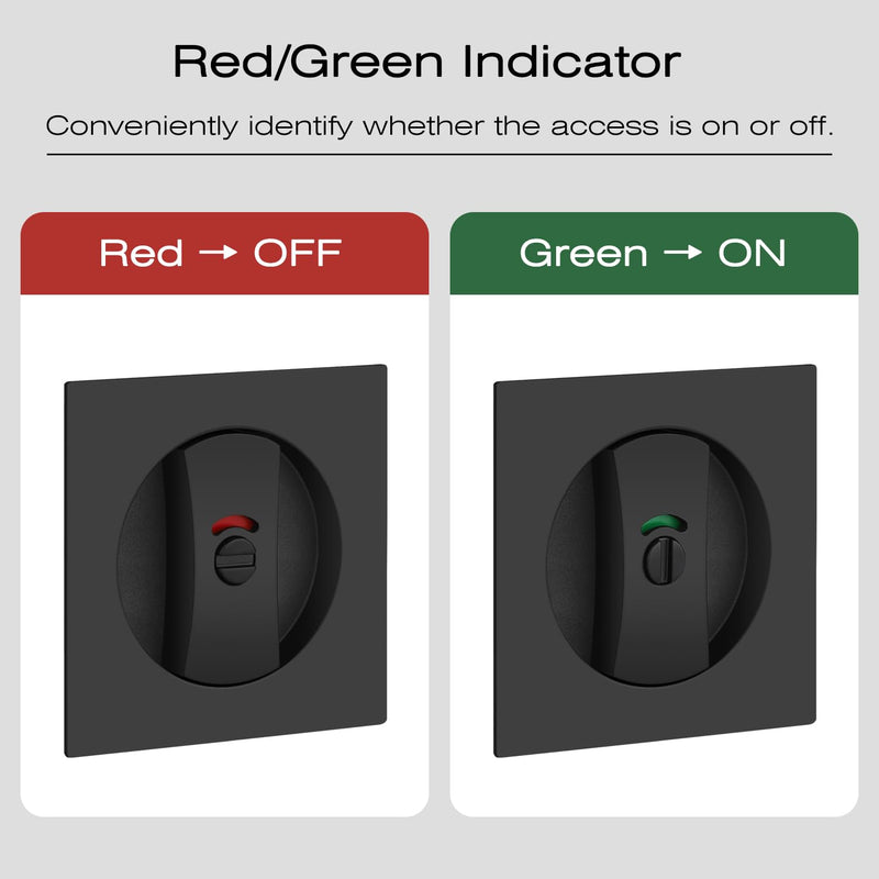 EHOMEWARE 2 Pack Matte Black Pocket Door Hardware, Keyless Privacy Pocket Door Handles, Pocket Door Latch with Red-Green Indicator, Square Recessed Door Handle for Sliding/Bifold Doors Privacy Door Lock-2 Pack