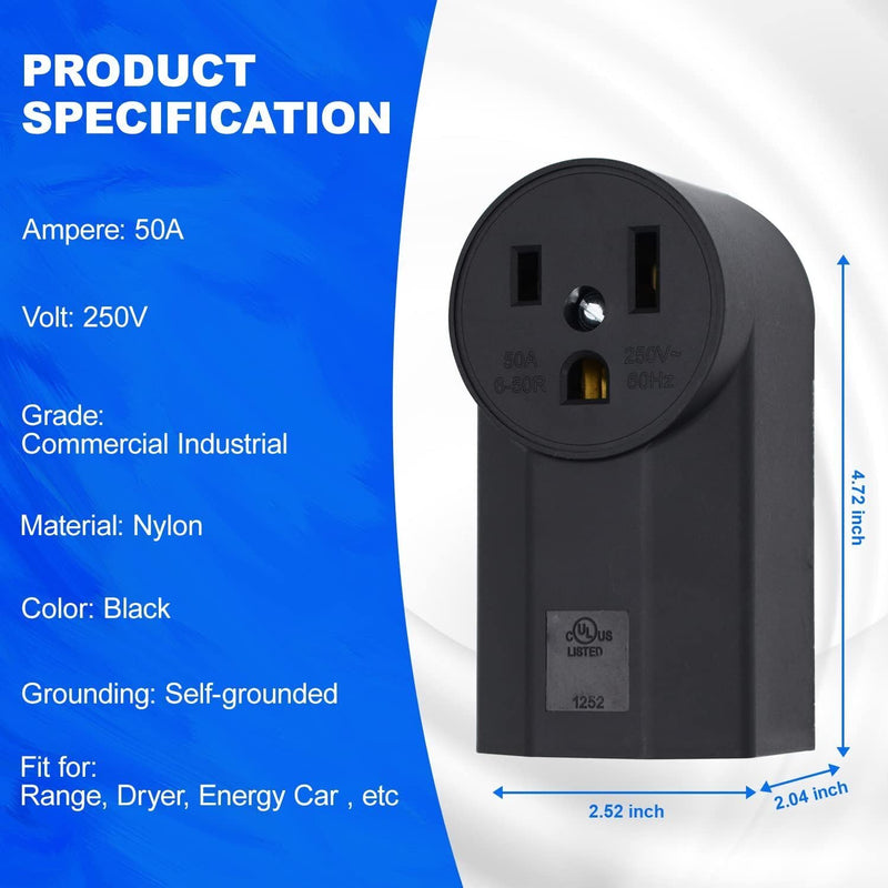 Micmi NEMA 6-50R Receptacle 2-Pole 3-Wire Surface Mount Power Receptacle 250V 50A UL Listed, Black (NEMA 6-50R)