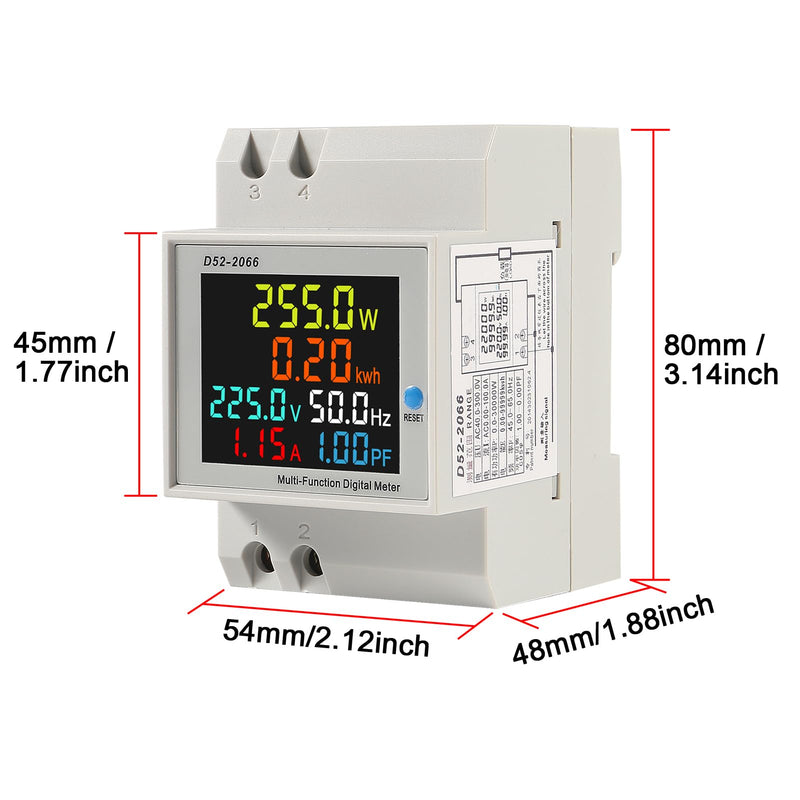 DIANN Multi-Function Meter AC 40-300V 100A Voltmeter Ammeter Single Phase Energy Meter Din Rail Electricity Usage Monitor D52-2066 (Built in) Built In