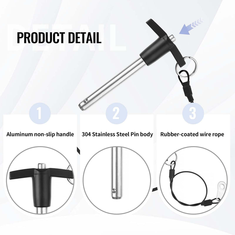 2 Pack T Handle Quick Release Pin 5/16 Inch Diameter,304 Stainless Steel Ball Locking Pin with Push Button Lanyard Usable Length 1.18"(8mm x 30mm) 8mm-30mm 2