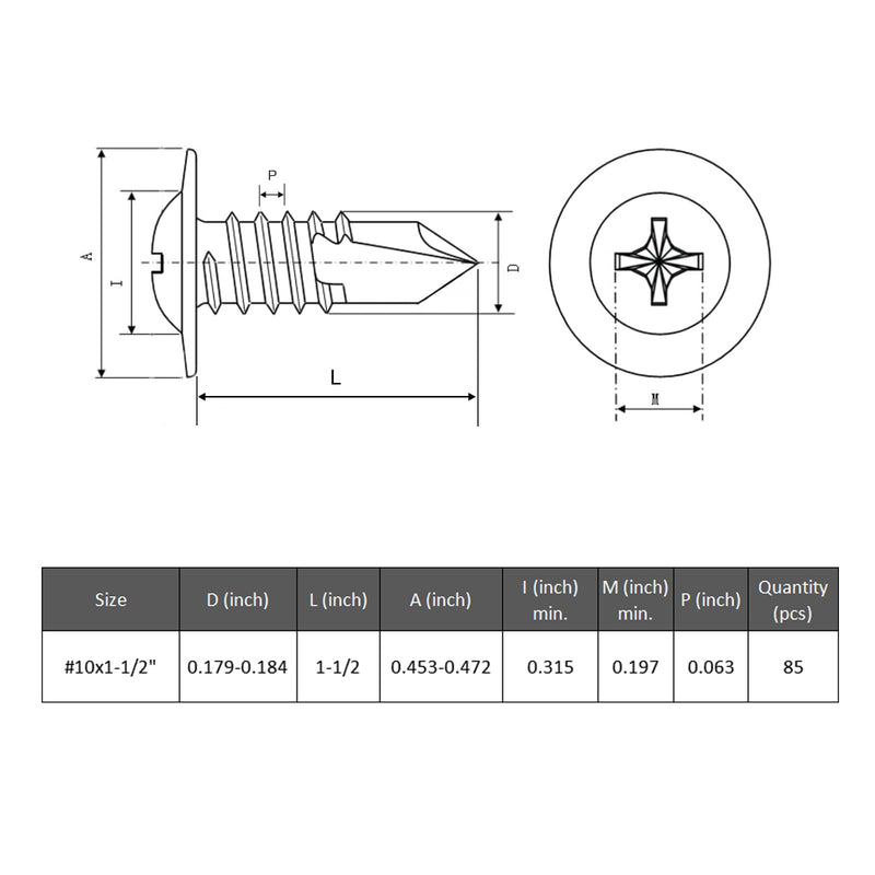 85Pcs #10 x 1-1/2" Self Drilling Screws for Metal,410 Stainless Steel Black Zinc Plated,Self Tapping Sheet Metal TEK Screws,Modified Truss Head #10 x 1-1/2 inch Black Modified Truss Head