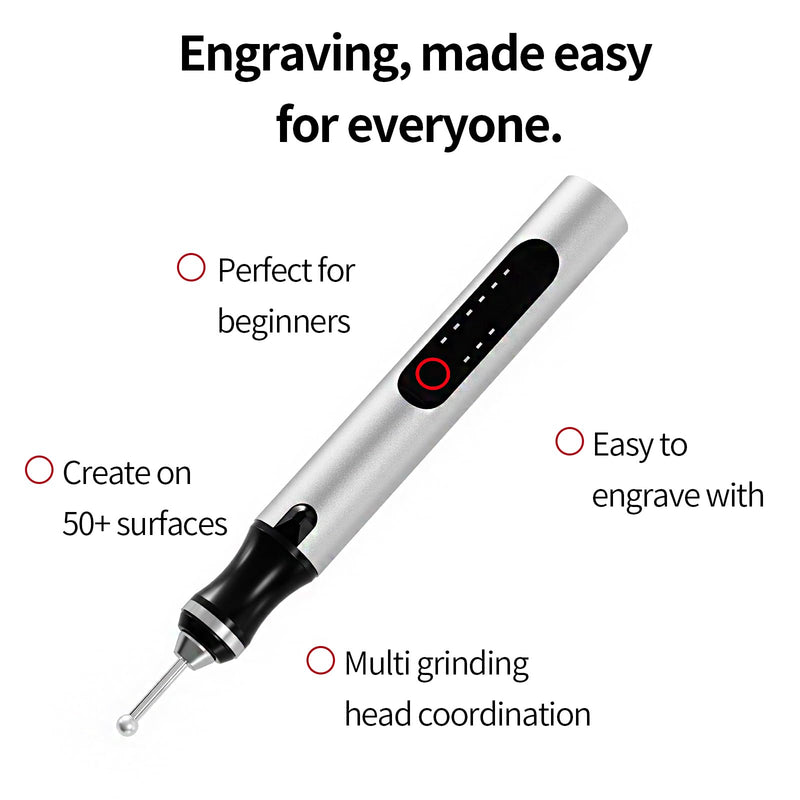 Wireless Engraving Pen Kit - Precision Tool for Artists & DIY | Engrave Jade, Wood, Metal, Polish Phone Chips | Smooth & Powerful with,engraver wood carving tool engraving machine！ (Silver + Black) Silver