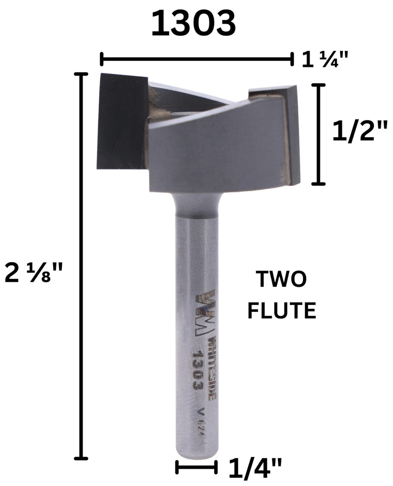 Whiteside 1303 Mortising Straight Router Bit: 1-1/4 Inch Cutting Diameter, 1/4 Inch Shank, 1/2 Inch Cutting Length