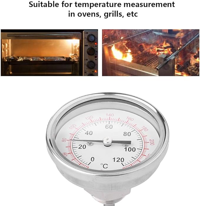 Thermometer, Bimetal Thermometer, Clip-on Thermometer, Pipe Thermometer, 0-120℃, Clip-on Thermometer, Bimetal Stainless Steel, Spring Included, Oven Thermometer for BBQ Pit Cooking, Roasting - NewNest Australia
