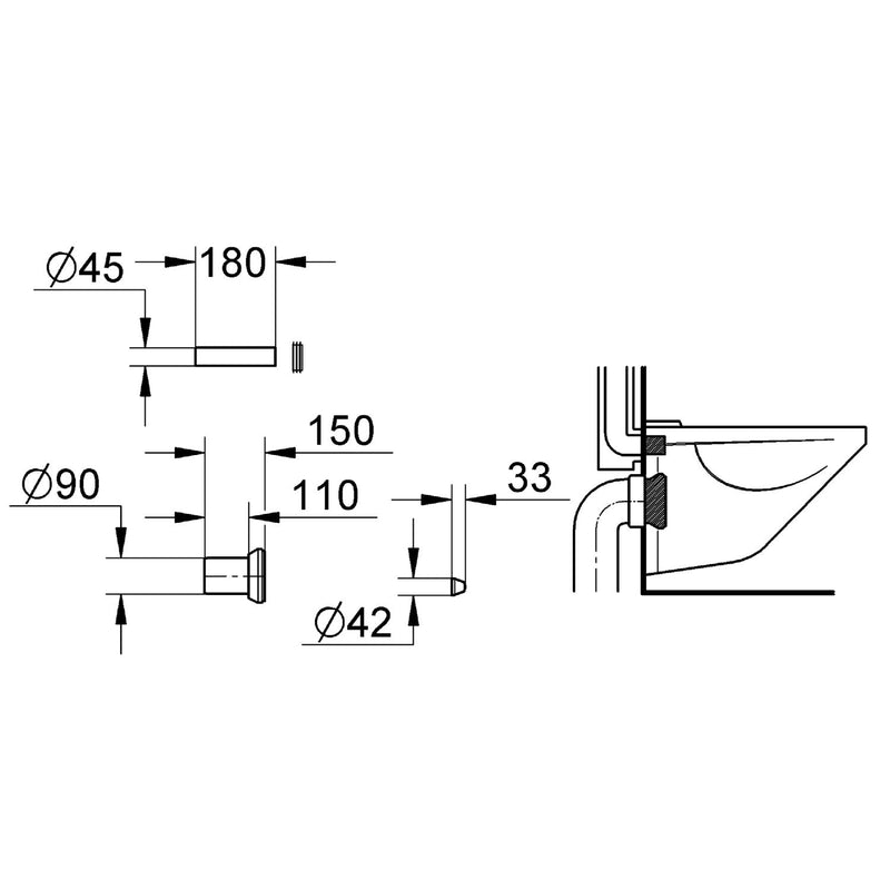 GROHE 37311K00 Wall Carrier Toilet Inlet and Outlet Connecting Set, Black