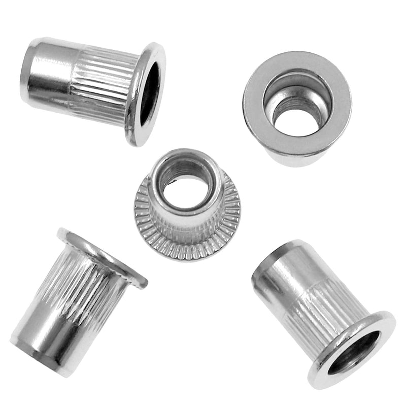 60Pcs M6 Rivet Nuts, Bonsicoky 304 Stainless Steel Flat Head Rivnut Threaded Insert Nutsert Knurled Blind Rivet Nut M6-60Pcs
