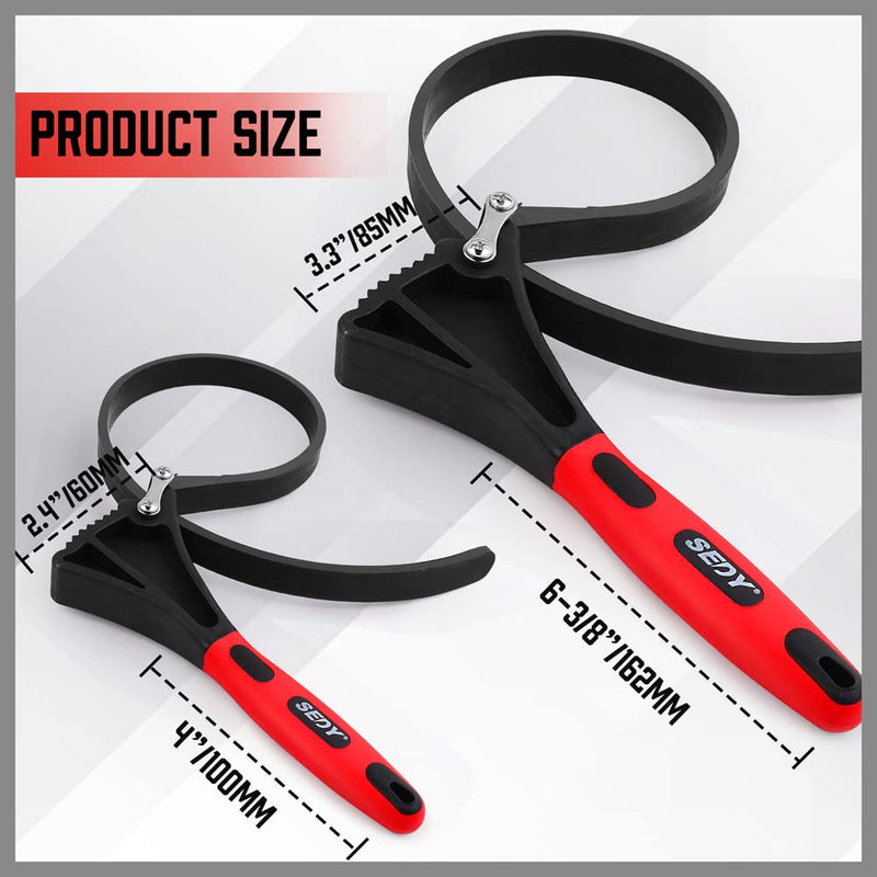 Rubber Strap Adjustable Wrench Set - 2-Piece Oil Filter Pipe Jar Opener 4"-6-3/8" Strong Grip Plumbers Universal Spanner Drain Sewer Cap Sink Pliers Nut Shower Head Valve Removal 2-Piece Rubber Strap Adjustable Wrench Set