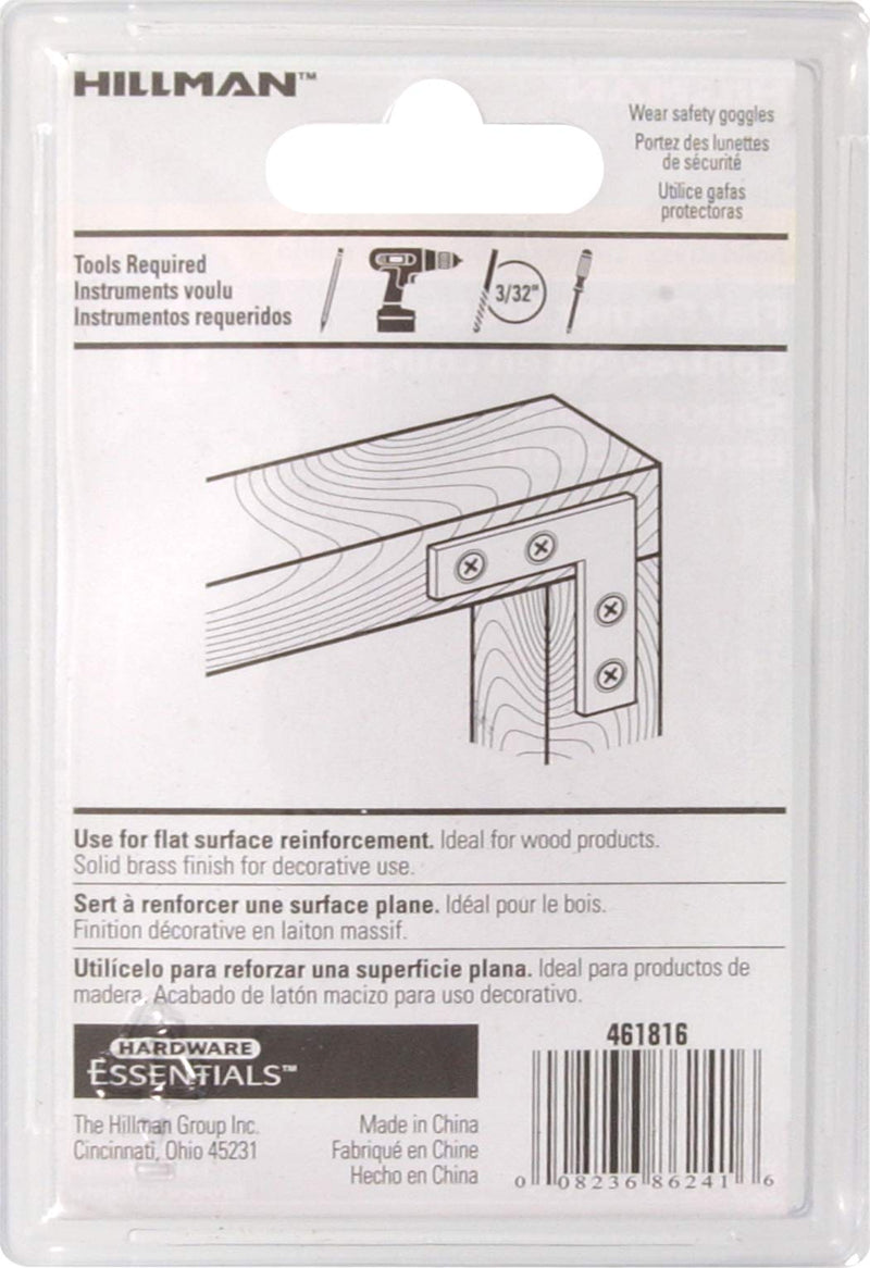 Hardware Essentials 851101 Flat Corner Brace Iron Bright Brass 2" - 4 Pack