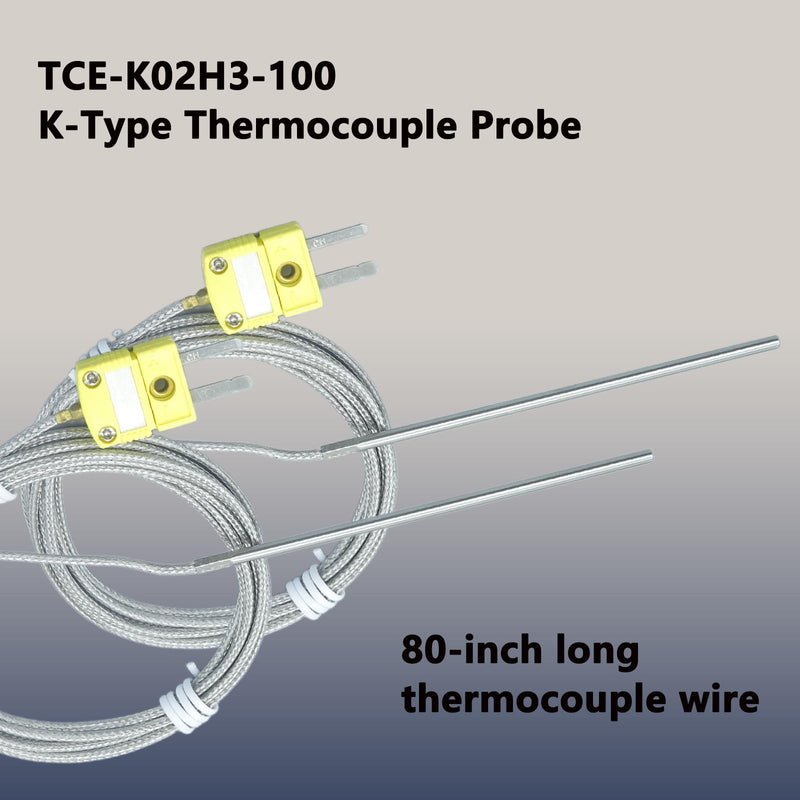 TCE-K02H3-100 K Type Thermocouple Probe Temperature Sensor (2PCS) | 68°F to 1120°F, For K-type Thermocouple, Furnace Input Instruments