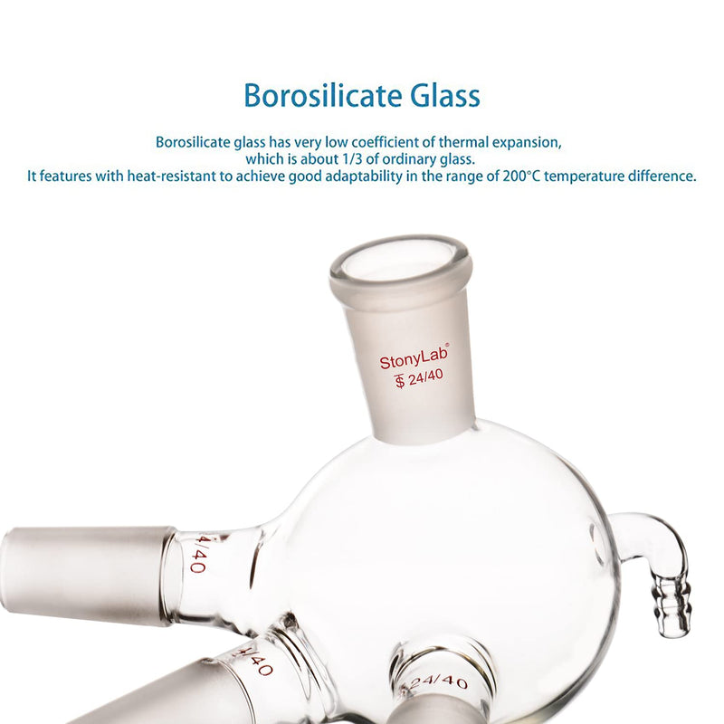 stonylab Glass Distilling Receiver, Cow Type Borosilicate Glass Distillation Receiver with 24/40 Joints and Hose Connection, Used with Short Path, 500 ml